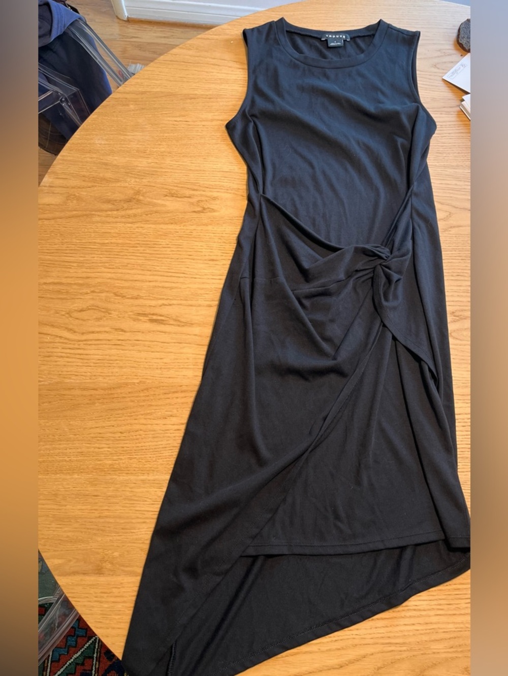 Trouve Black Asymmetrical Knot-Detail Midi Dress